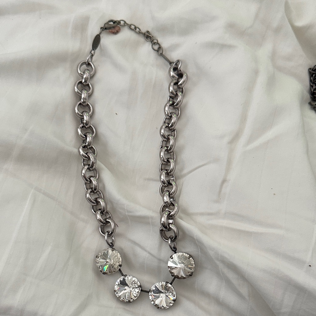 Sabika Silver Chain Necklace With Crystal Accents 80$